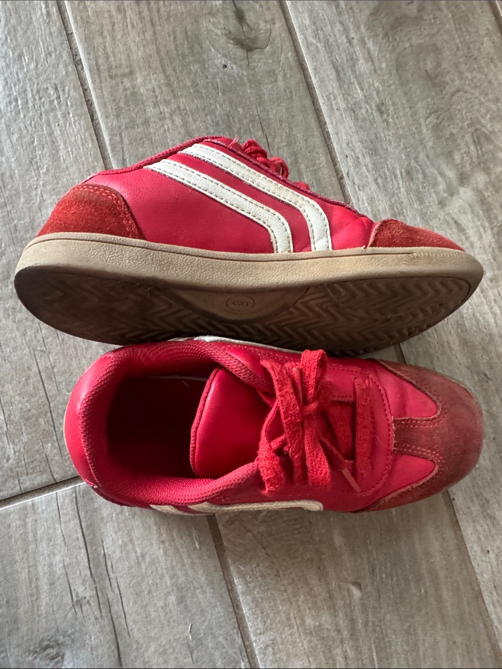Target Red Kids Sneakers with White Stripes